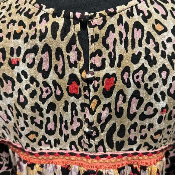 Anthropologie Bl^nk London JOELLE leopard print braid trim viscose boho top. Sm - Picture 8 of 9